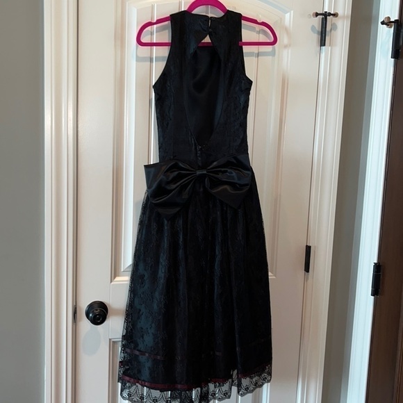 JESSICA McClintock Gunne Sax Whimsigoth black lace dress large bow open back S - Picture 6 of 17
